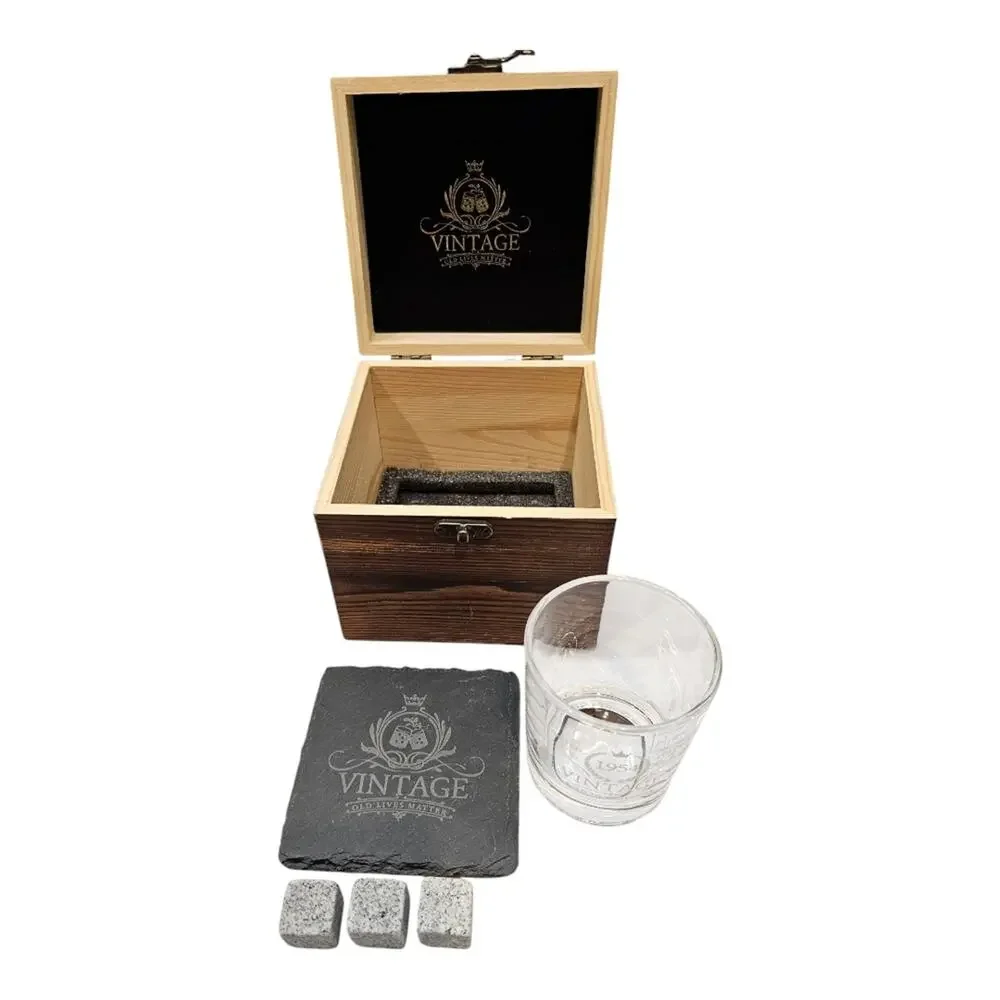 Vintage Black Stone Coaster Set For Whiskey Lovers